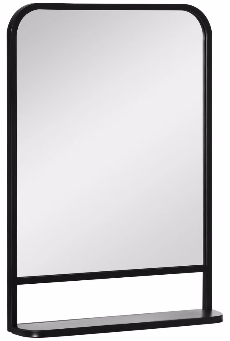 Specchio da parete - Specchio decorativo rettangolare - 70 x 50 cm - Con ripiano - Montaggio a parete - Metallo nero