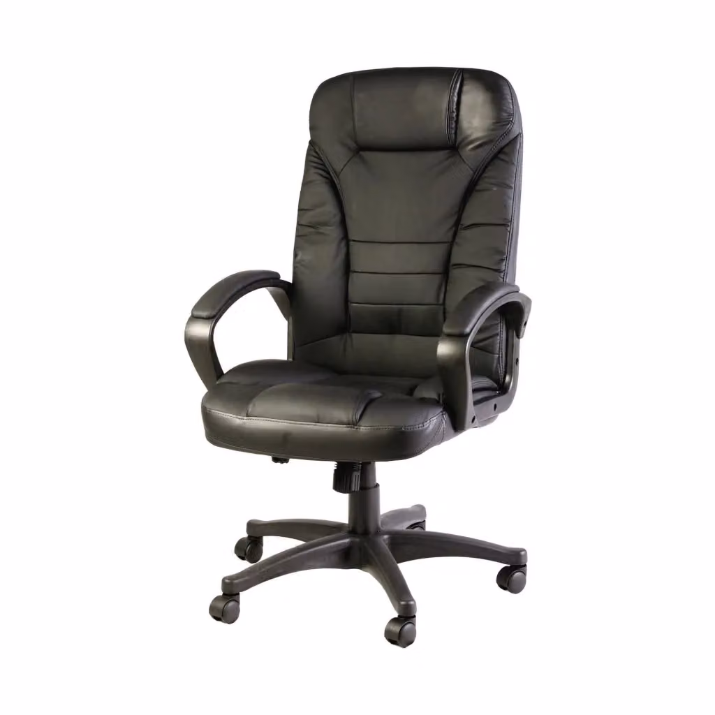 Sedia da ufficio presidenziale DMORA Luciana con braccioli e poggiatesta, poltrona ergonomica in ecopelle nera, L: 70 cm, H: 103/114 cm – 2