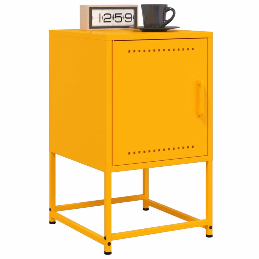 Set di 2 comodini vidaXL in metallo stile industriale, colore giallo opaco, L/P/H: 36 x 39 x 60,5 cm