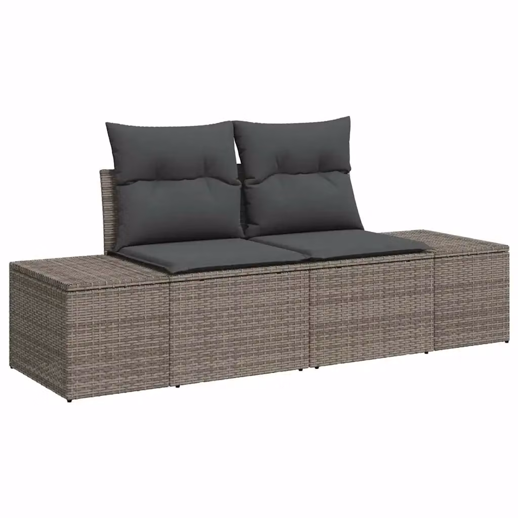 Set Divano da Giardino vidaXL 7 Pezzi Grigio con Cuscini e Tavolino in Polyrattan e Acciaio – 2