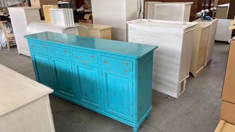 Madia credenza shabby chic in legno con 4 porte azzurro lacquered Mobili 2G L: 196 cm, P: 43 cm, H: 96 cm