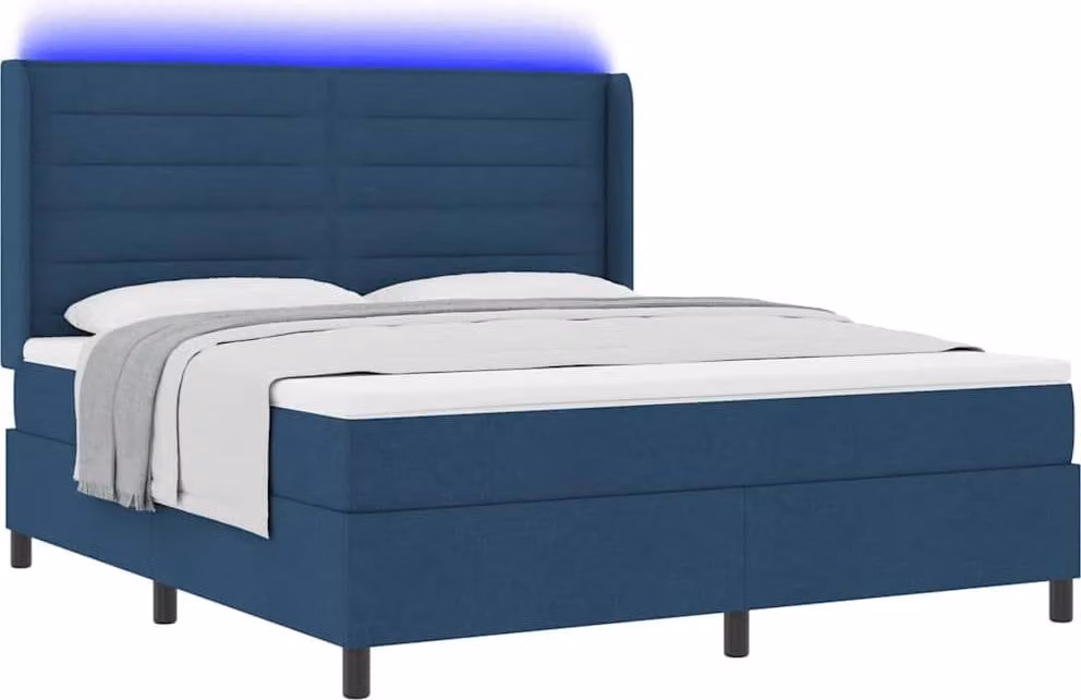 Letto a Sorgente LED con materasso Blu 180 x 200 cm Tessuto