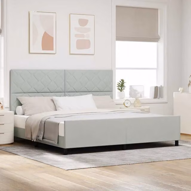 Letto a molle con testiera in velluto grigio vidaXL L/P/H: 200 x 200 x 128 cm – 1