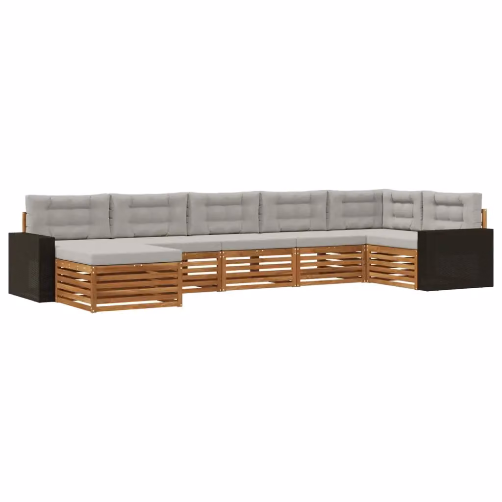 Set di divani da esterno a L vidaXL in legno di acacia con 7 pezzi, beige e grigio – 2