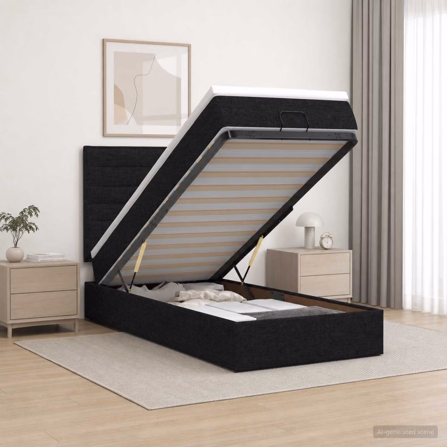 Letto Ottomano con Materasso e Illuminazione LED vidaXL, Colore Nero e Bianco, L/P/H: 90 x 200 x 140 cm