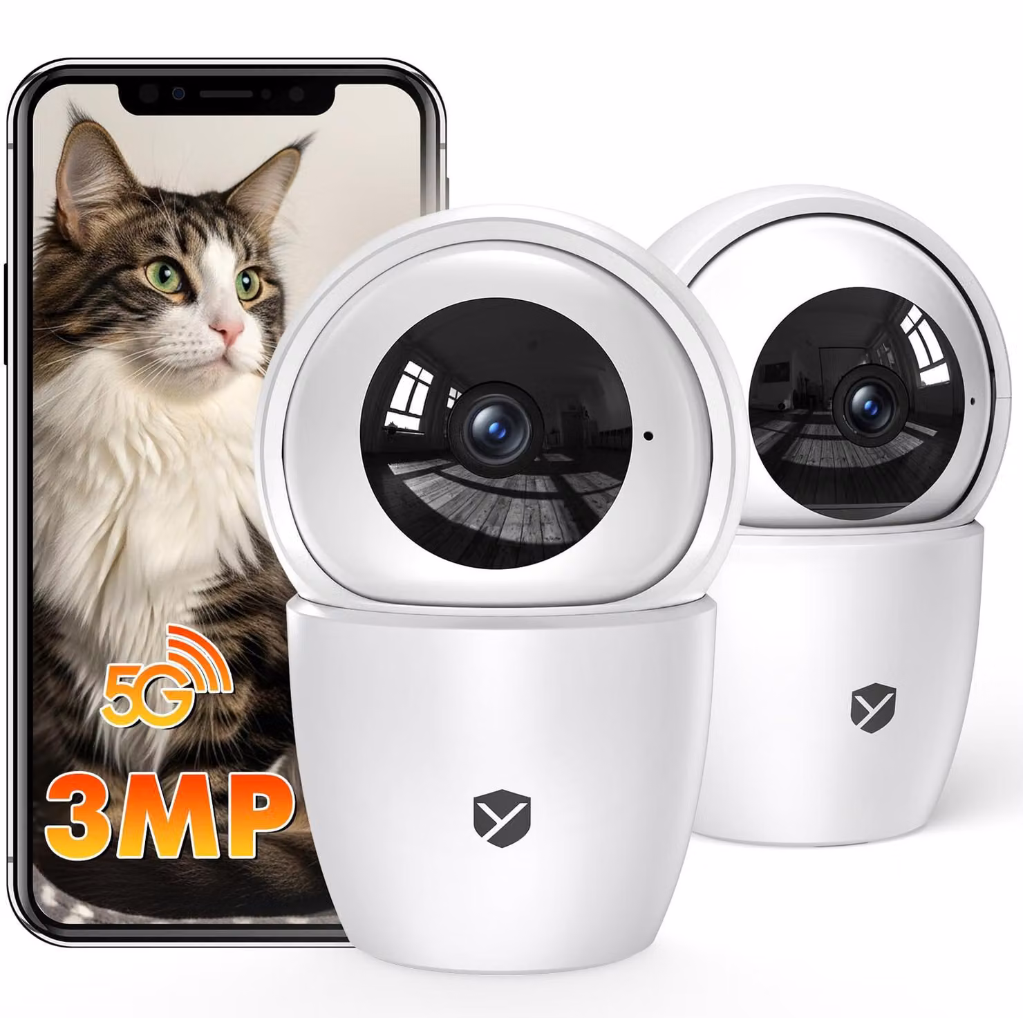 Telecamera di sicurezza 2K, panoramica a 360°, con controllo PTZ, per interni, con Wi-Fi, colore bianco - Risoluzione 4K - Montaggio da tavolo - Visione notturna - Rilevamento del movimento