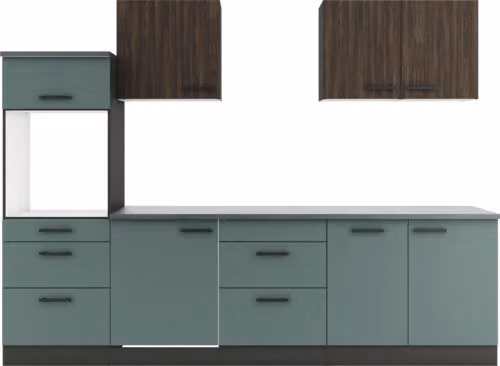 Mobile da cucina Optifit senza elettrodomestici Rimini409/Verona405 270 cm verde noce opaco smontato Variante reversibile KPRV 2789OE-9+