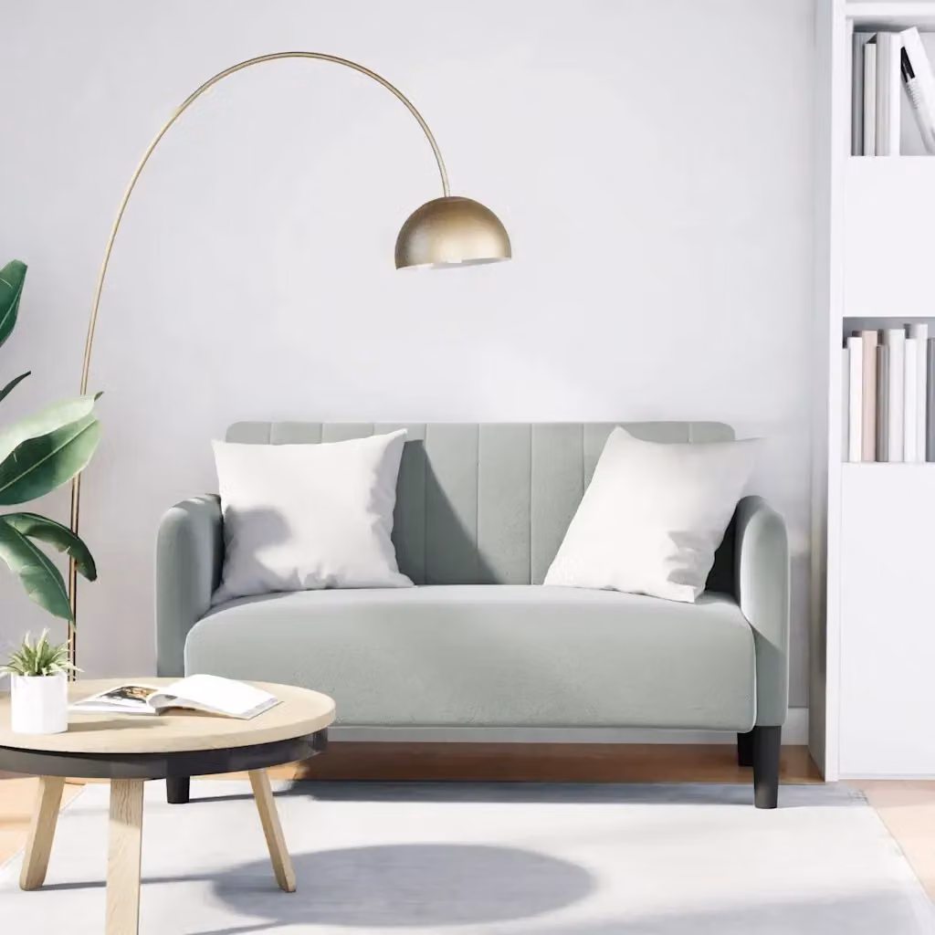 Divano da soggiorno moderno in velluto grigio con cuscini inclusi L: 124 cm, P: 74 cm, H: 68 cm – 2