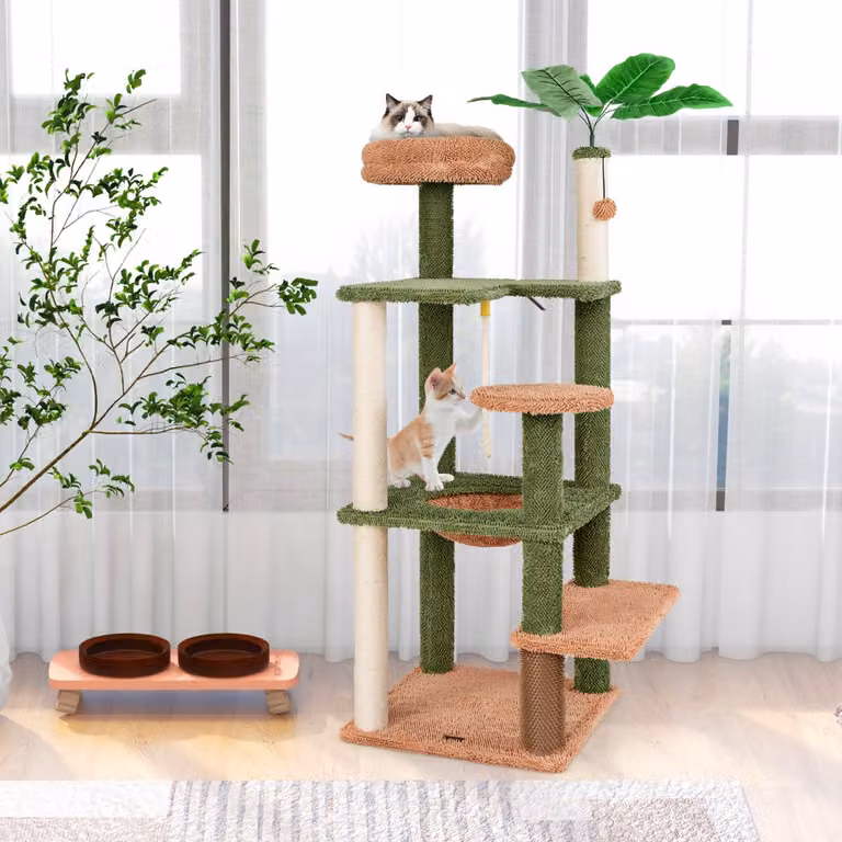 Albero per gatti Costway Verde con tiragraffi in sisal e giocattoli integrati, Altezza: 152 cm