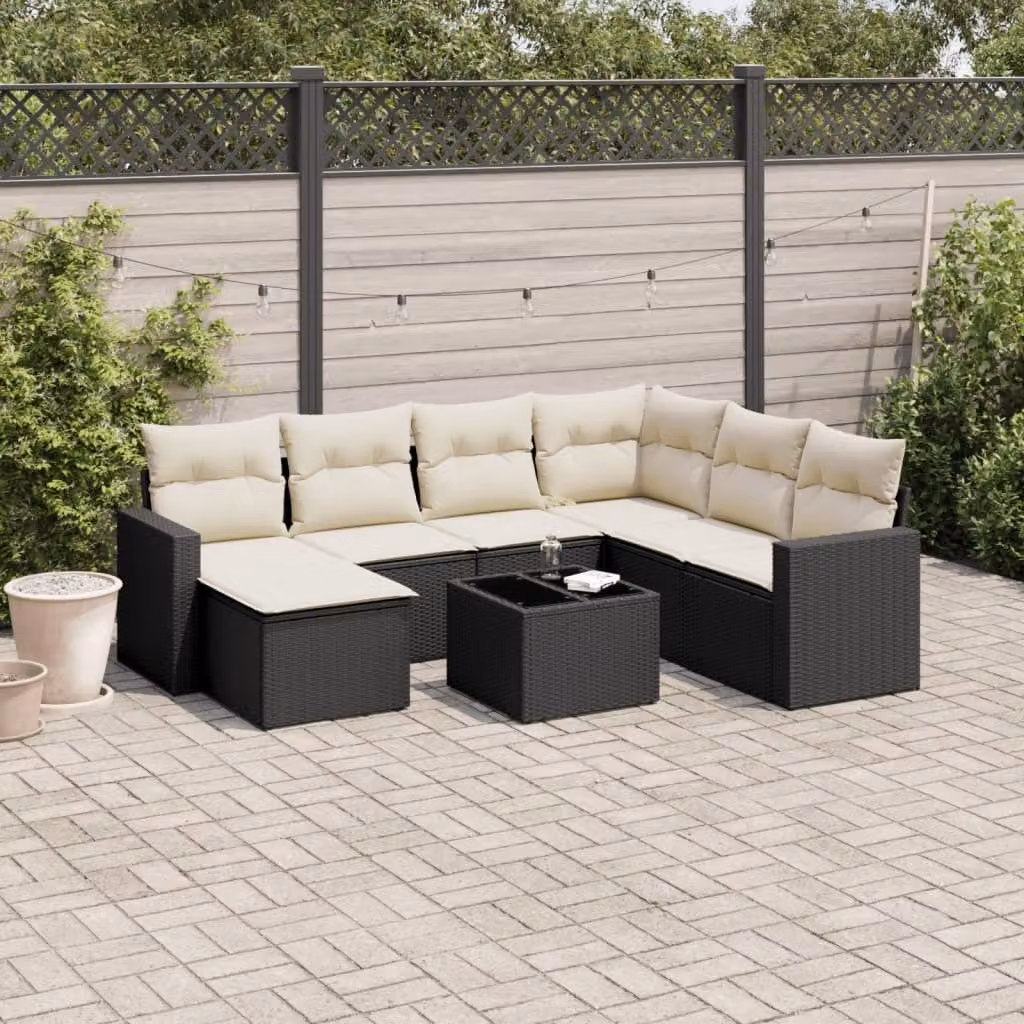Maison Exclusive - Set da giardino 8 pezzi con cuscini in polyrattan nero