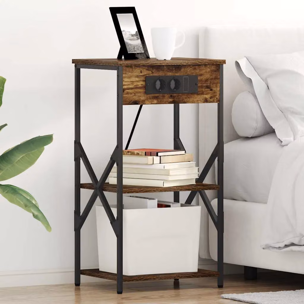 Set di 2 Armadi da Notte vidaXL Moderni in MDF e Metallo, Colore Marrone e Nero, L 41 x P 31 x H 76 cm