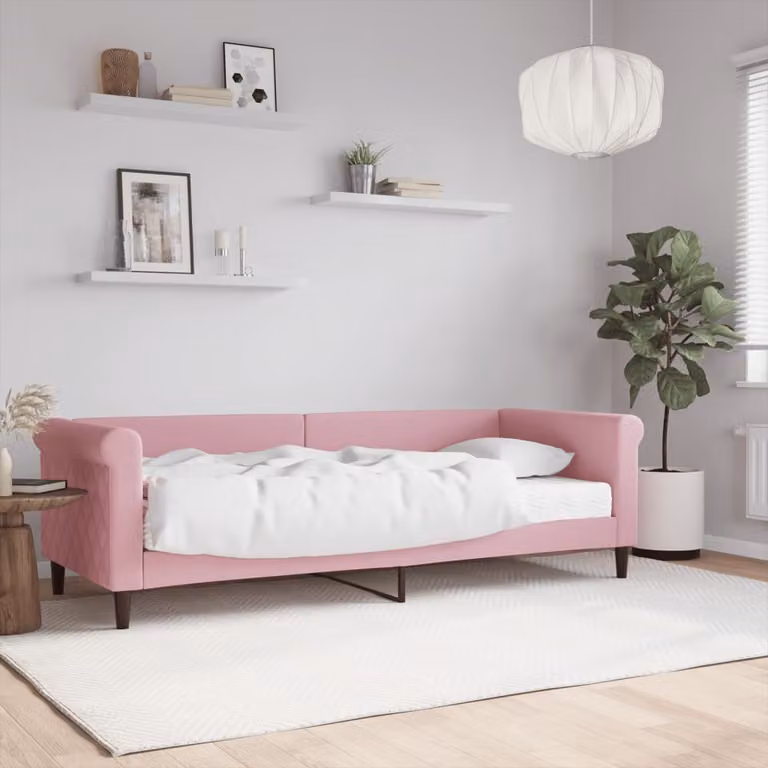 vidaXL Divano Letto in Velluto Rosa con Materasso L/P/H: 200 x 80 x 68 cm