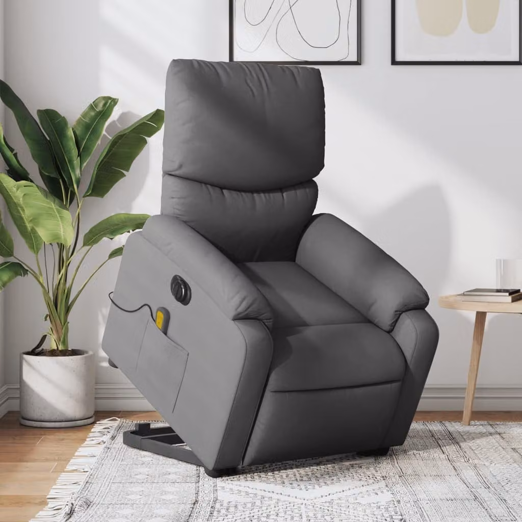 Poltrona Alzapersona Elettrica con Massaggio vidaXL in Tessuto e Finta Pelle Grigio – 1