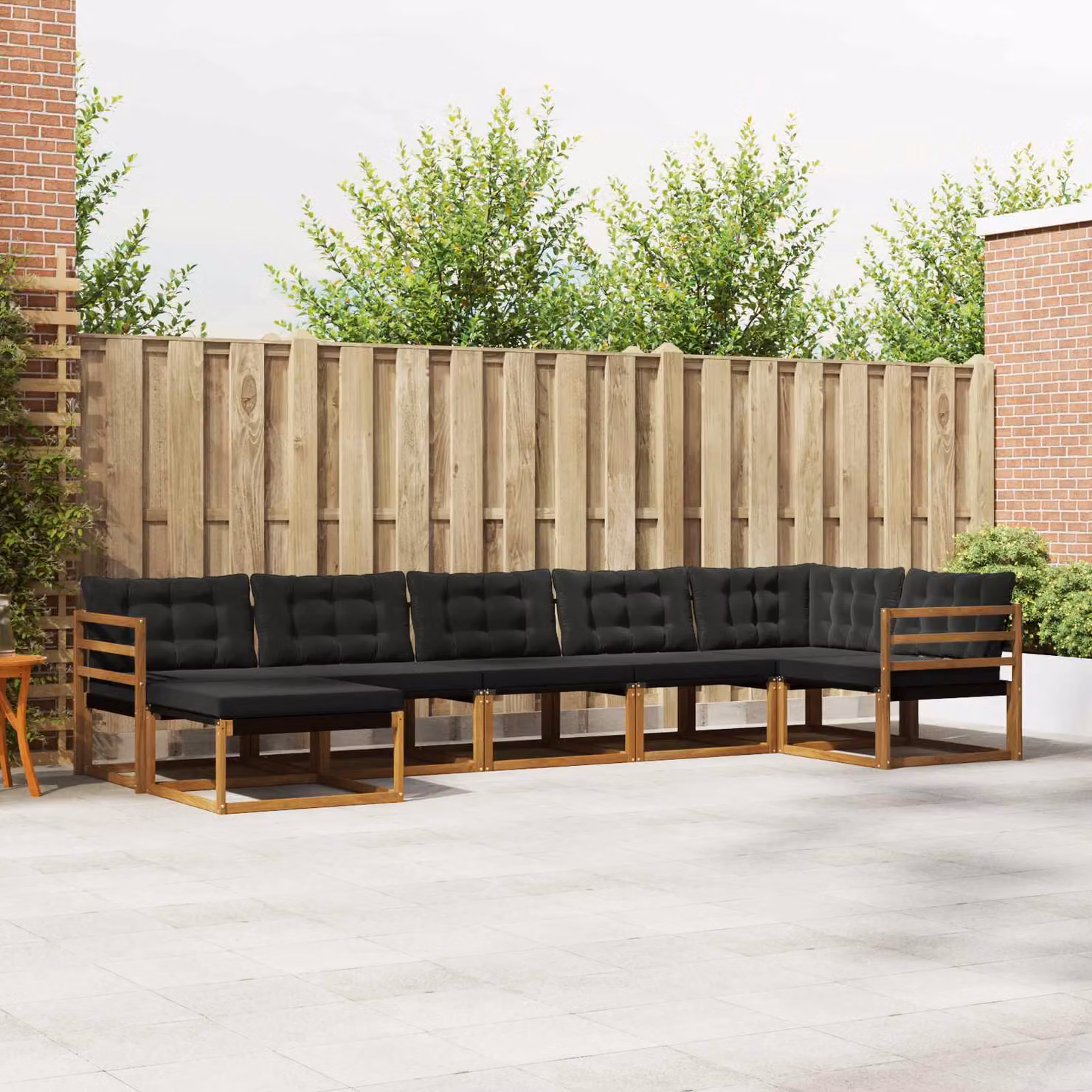 Set di divani da esterno vidaXL 7 pz in legno di acacia con cuscini in textilene, colore marrone e nero
