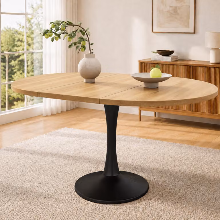Tavolo da pranzo allungabile, dimensioni 100/140 x 100 x 75 cm, forma ovale, tavolo da caffè moderno, design salvaspazio, piano in MDF, finitura noce, ideale per piccoli ambienti