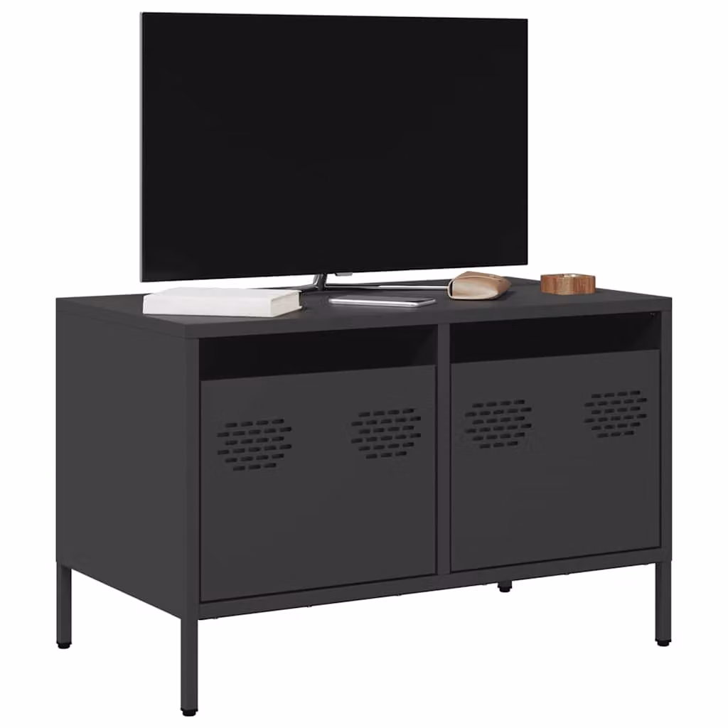Mobile TV vidaXL Nero in Acciaio Laminato a Freddo L: 68 cm, P: 39 cm, H: 43,5 cm