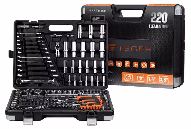 Set di chiavi professionali in valigetta, 220 pezzi, acciaio CV, marca TEGER