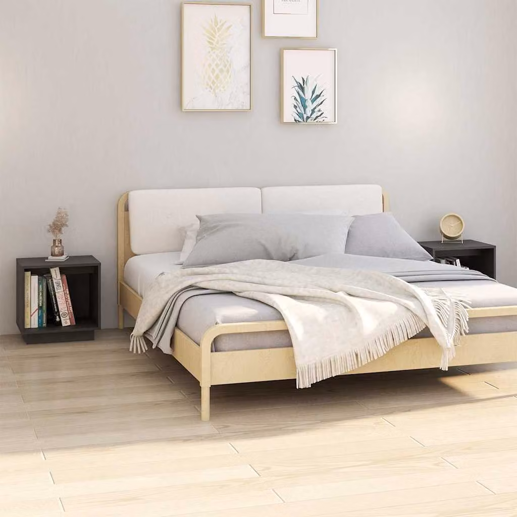 Set di 2 comodini vidaXL in legno massello di pino grigi L/P/H: 40 x 30 x 40 cm