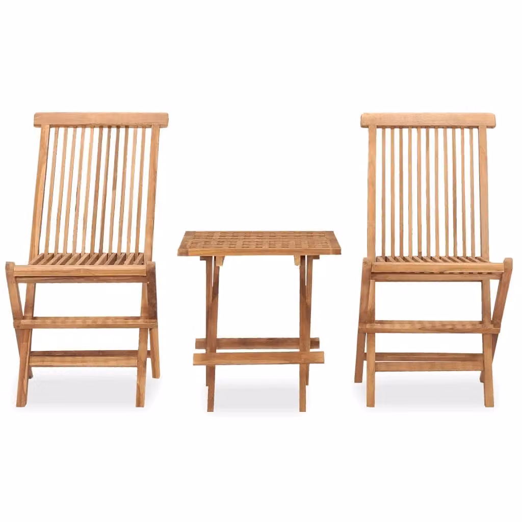 set da pranzo da giardino a 3 pezzi pieghevole in legno massiccio di teak