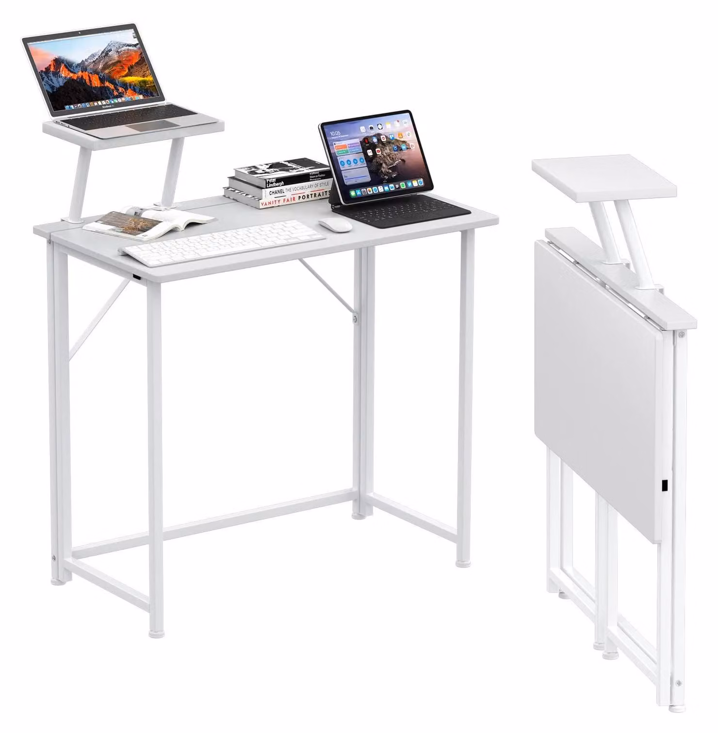 Scrivania per computer - Scrivania da gaming - Rettangolare - Con supporto per monitor - Con cassetto estraibile per tastiera - 80 x 45 x 74 cm - Bianco
