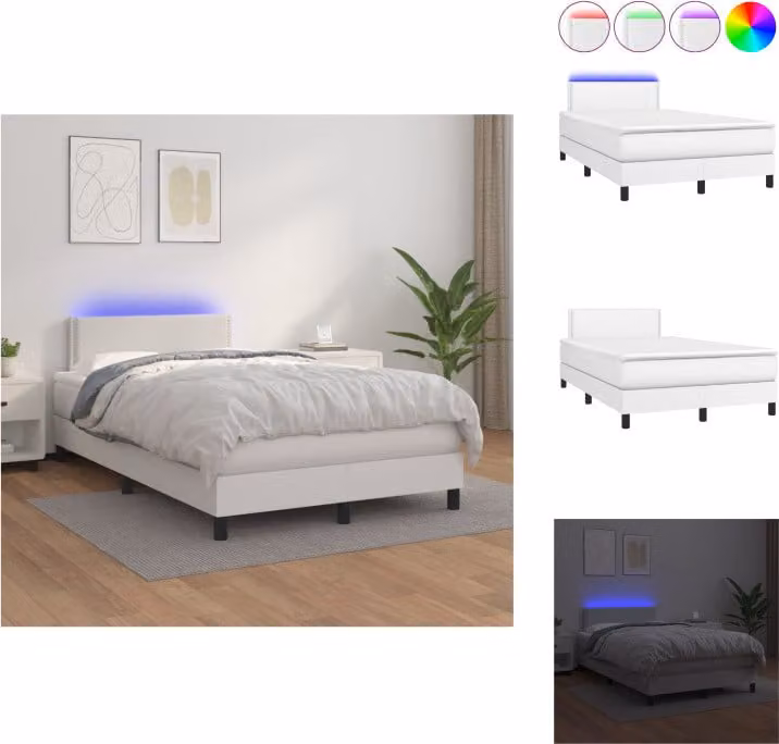 vidaXL Letto a molle con materasso e LED bianco 120x200 cm in Pelle finta - Letti e strutture letto