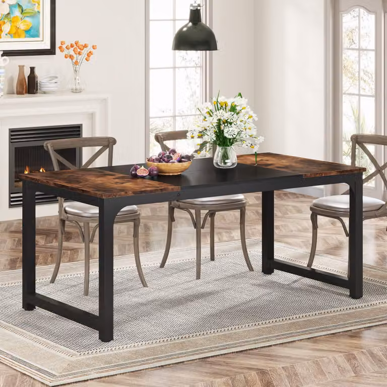 Tavolo da pranzo, forma rettangolare, stile industriale, dimensioni 160x80 cm, adatto per 4-6 persone, colore marrone