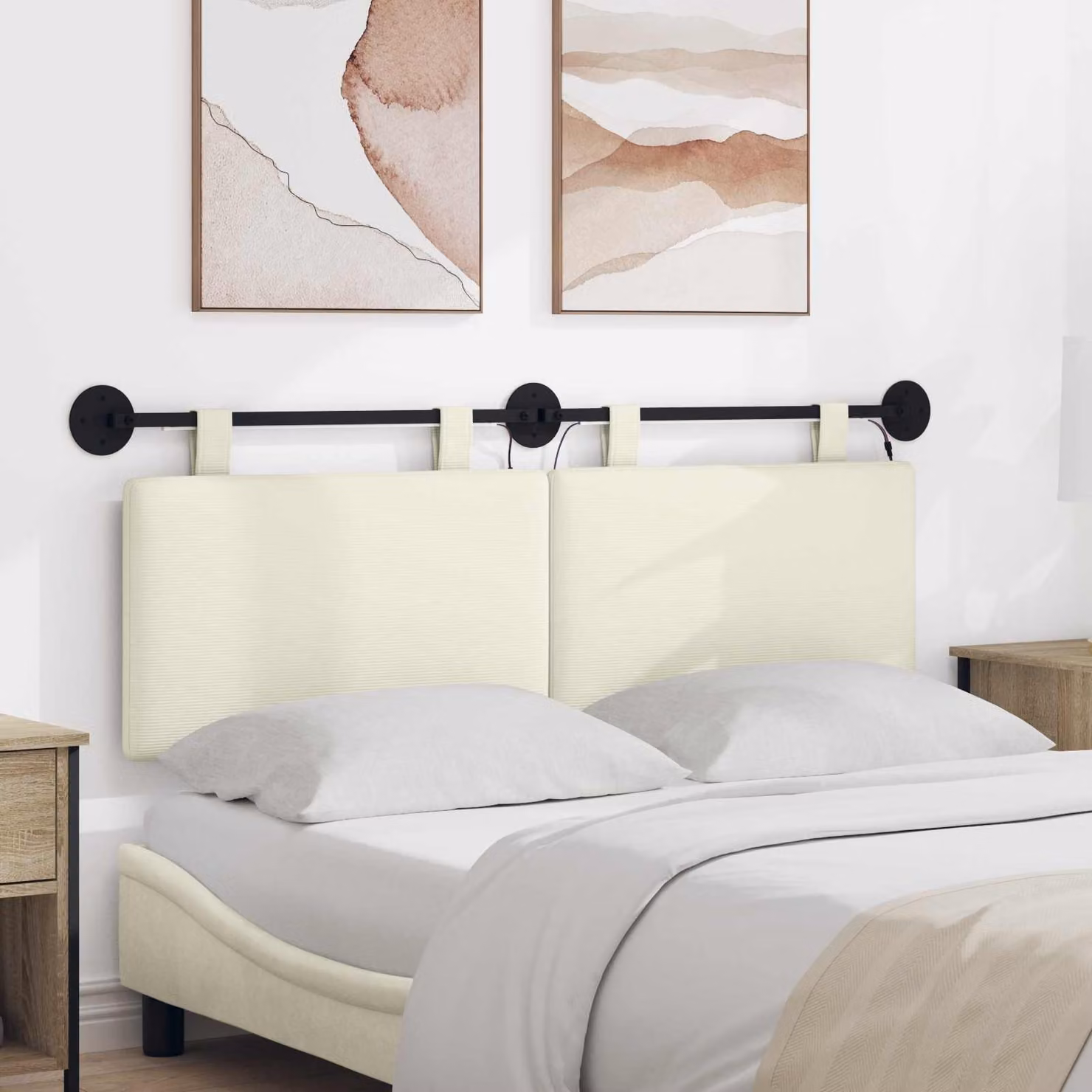 Testiera sospesa vidaXL in tessuto cord beige con illuminazione integrata