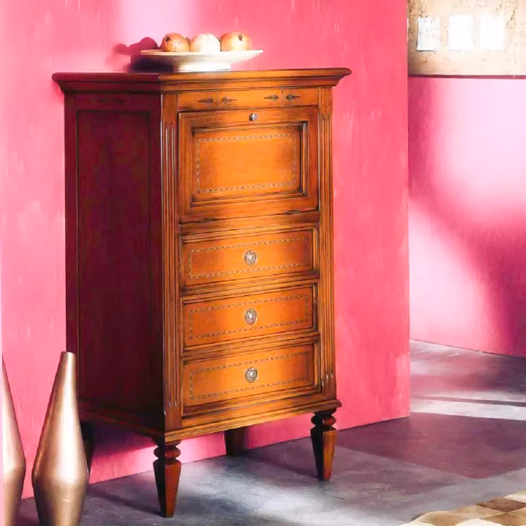 Cassettiera classica in legno con 3 cassetti e ribalta Mobili 2G finitura bassano L: 60 cm, P: 41 cm, H: 100 cm