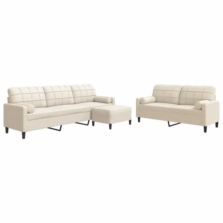 Set di Divani 3 pz con Cuscini e Rinforzi Crema in Velluto