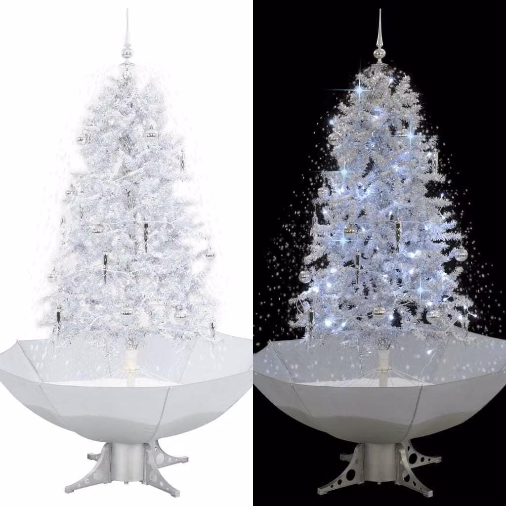 The Living Store Albero di Natale innevato con base a ombrello bianco 170 cm