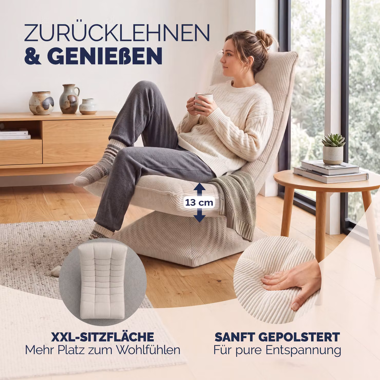 Poltrona relax girevole a 360 gradi Casaria Aberdeen in tessuto grigio con struttura in metallo e regolazione in 5 posizioni – 2