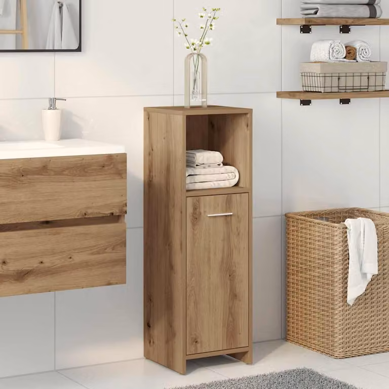 Armadietto da bagno sospeso vidaXL in legno color rovere marrone con ante a battente e ripiani interni L: 30 cm, P: 30 cm, H: 95 cm