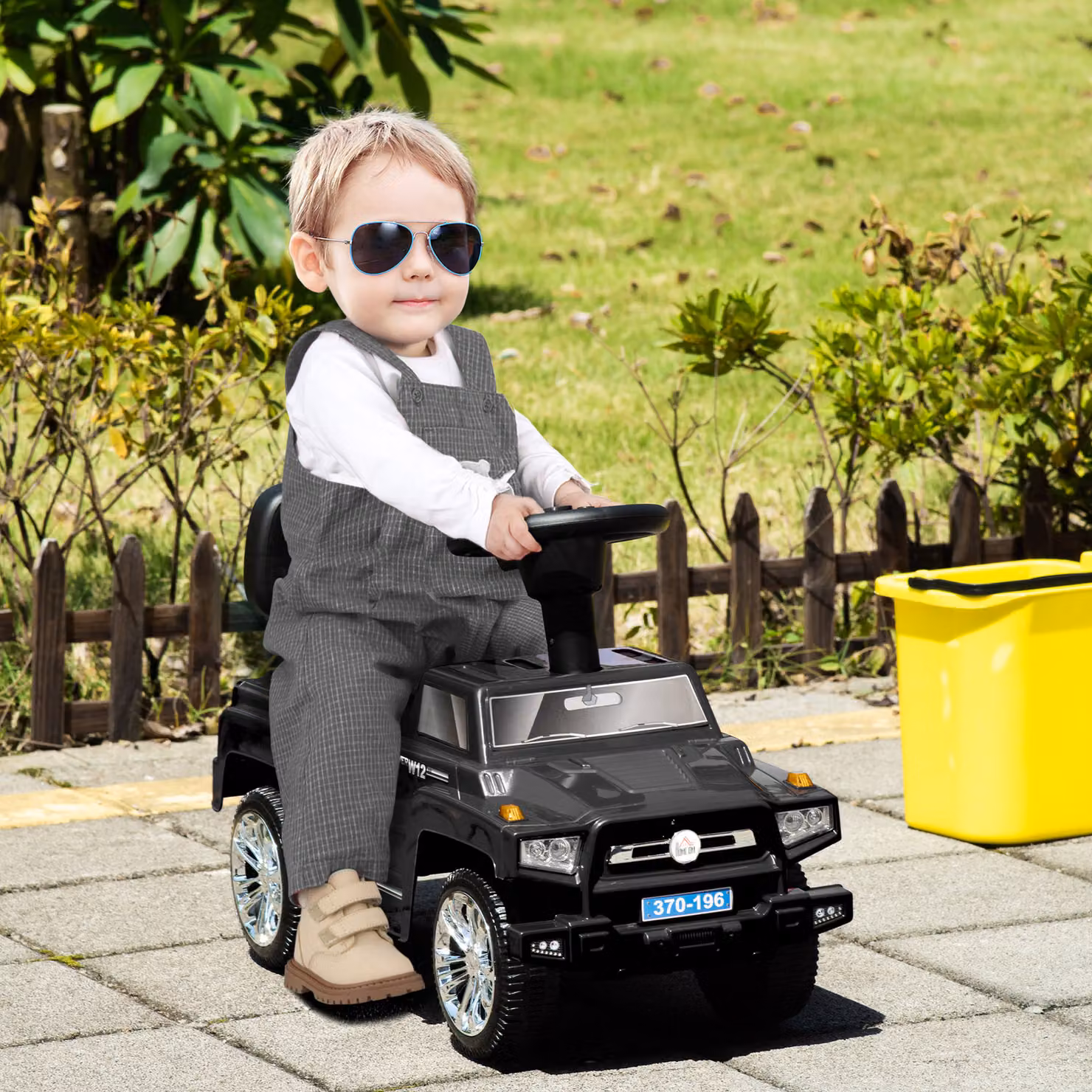 Macchina Cavalcabile Fuoristrada HOMCOM per Bambini 18-36 Mesi con Luci, Suoni e Volante, Nero, L: 68 cm, P: 30.5 cm, H: 41.5 cm – 2