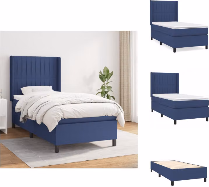 vidaXL Letto a molle con materasso blu 90x190 cm in tessuto - Letti e strutture letto