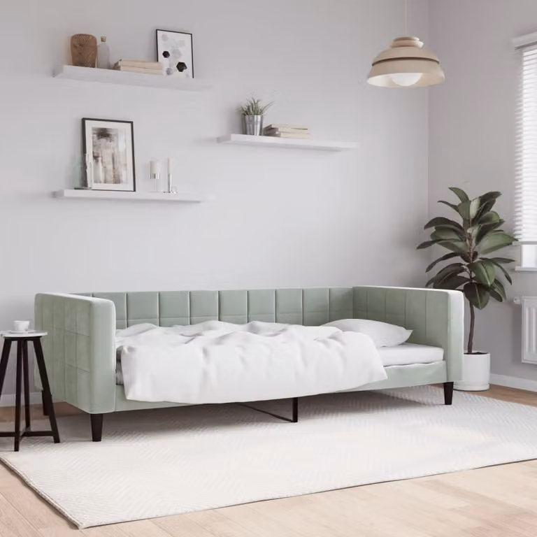 Letto da giorno vidaXL in velluto grigio con struttura in legno e metallo L/P/H: 200 x 90 x 68 cm