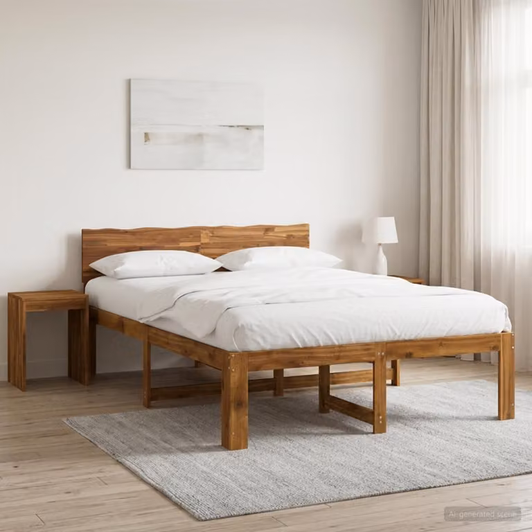 Letto matrimoniale con testiera vidaXL ROSTOCK in legno di acacia naturale, colore marrone, L 120 x P 200 cm