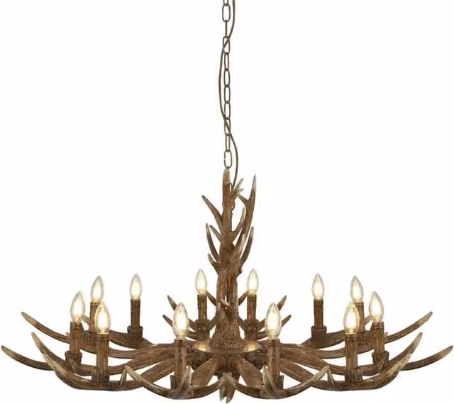Lampadario a sospensione SEARCHLIGHT in stile industriale con 12 luci E14 in metallo e legno marrone – 1