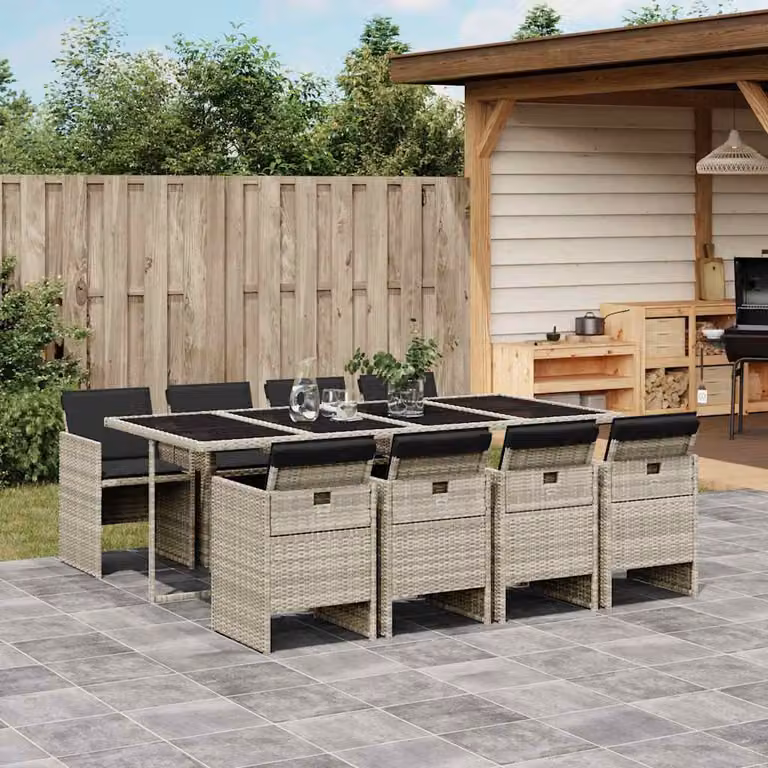 Set Pranzo da Giardino vidaXL in Polyrattan con Piano in Vetro e 9 Sedute, Grigio Antracite