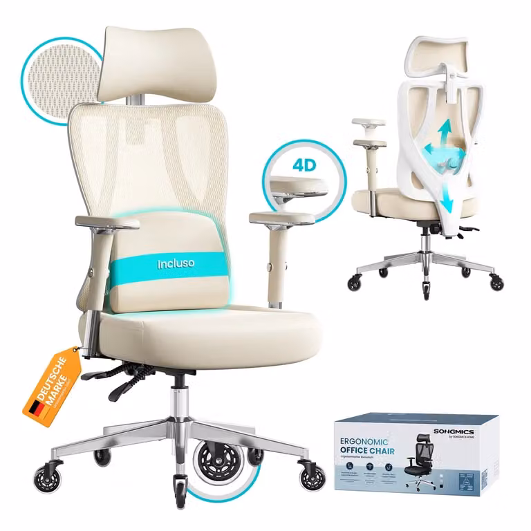 Sedia da ufficio ergonomica con supporto regolabile, Beige caldo