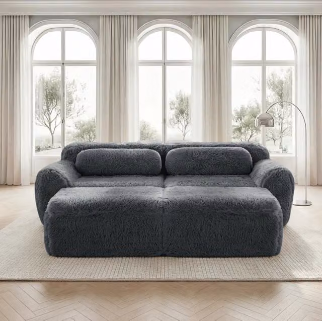 Divano modulare senza struttura in tessuto plush grigio HOMVRA