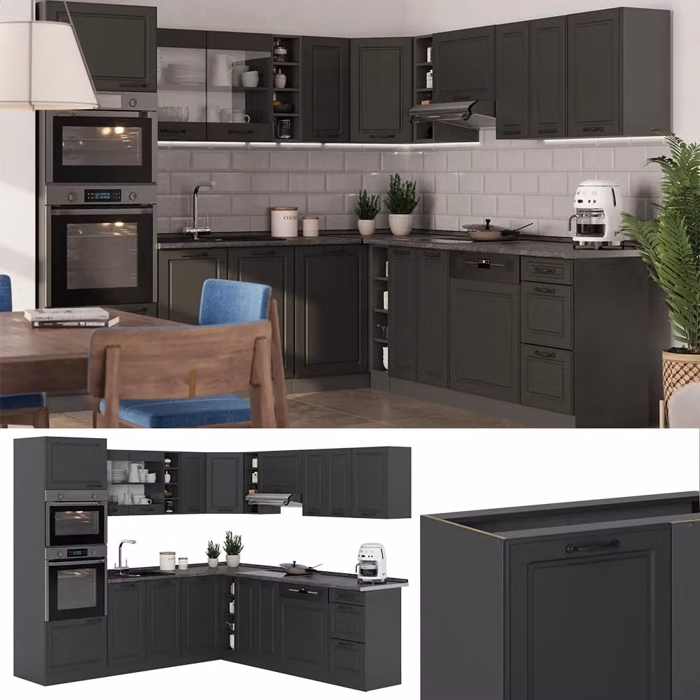 Cucina angolare completa R-Line Vicco colore Antracite con piano effetto marmo, L/P/H: 247 x 237 x 60 cm – 2