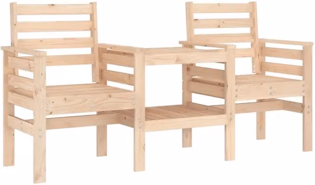 Panchina da Giardino con Tavolino in Legno di Pino Beige con Braccioli