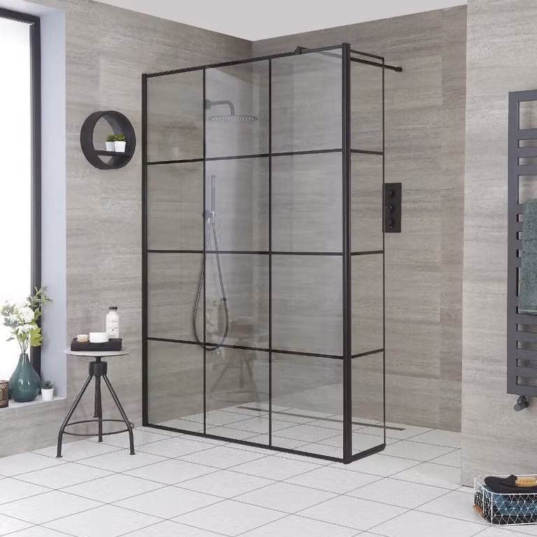 Parete Doccia Walk-in a Griglia Nera da 1950 x 800mm - Barq