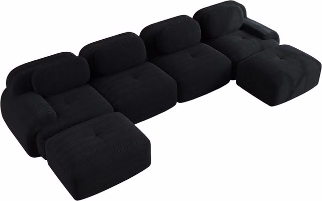 Divano modulare ad angolo ergonomico in tessuto di velluto a coste nero senza montaggio