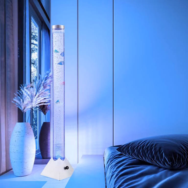 Colonna d'acqua a LED, plastica trasparente, 5 pesci decorativi, H 120 cm