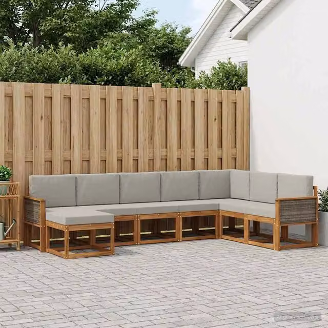 Set di divani da esterno 8 pz Naturale e Grigio Chiaro 3385447