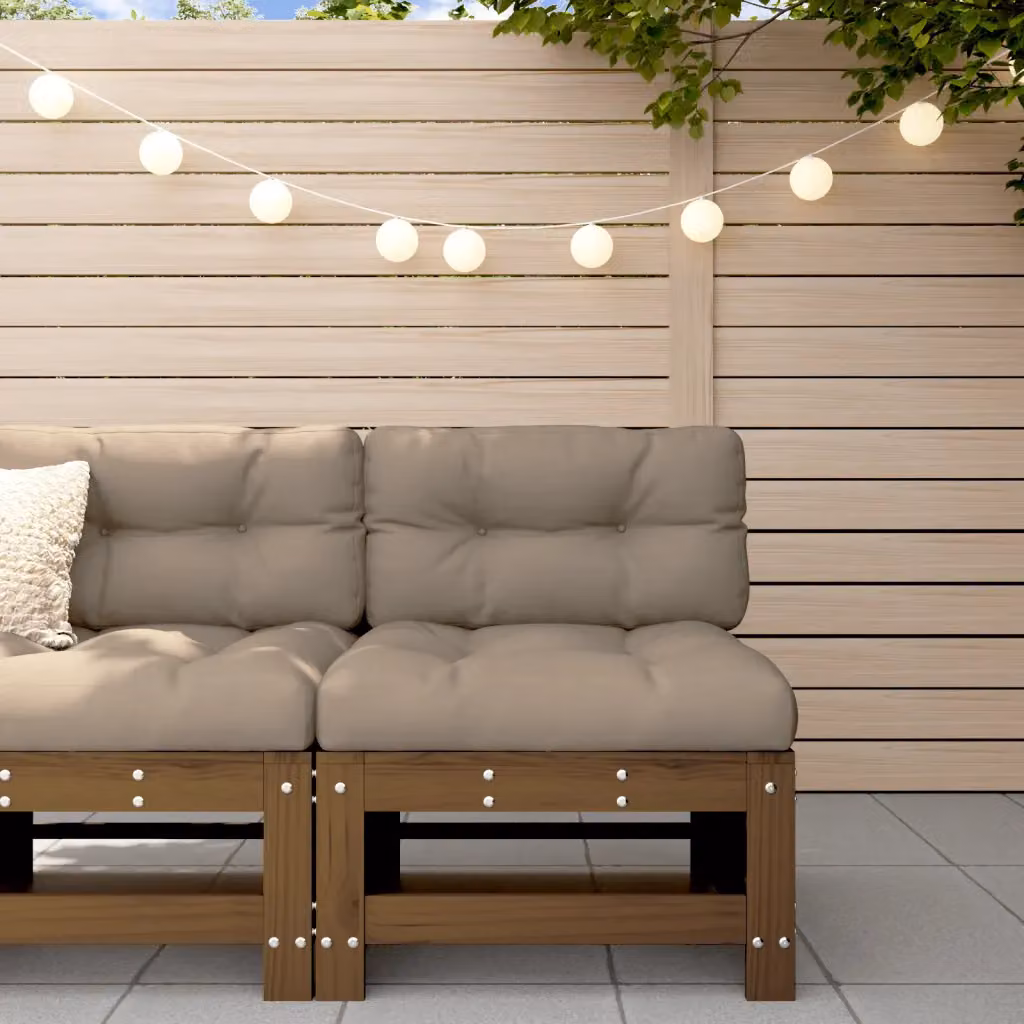 vidaXL Divano Centrale da Giardino in Legno Massello di Pino Marrone Ambra e Beige con Stile Rustico