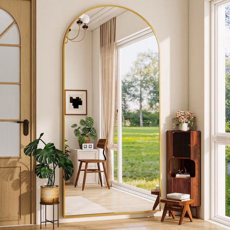 Specchio a figura intera, 192x85 cm, con supporto, specchio ad alta definizione, color oro
