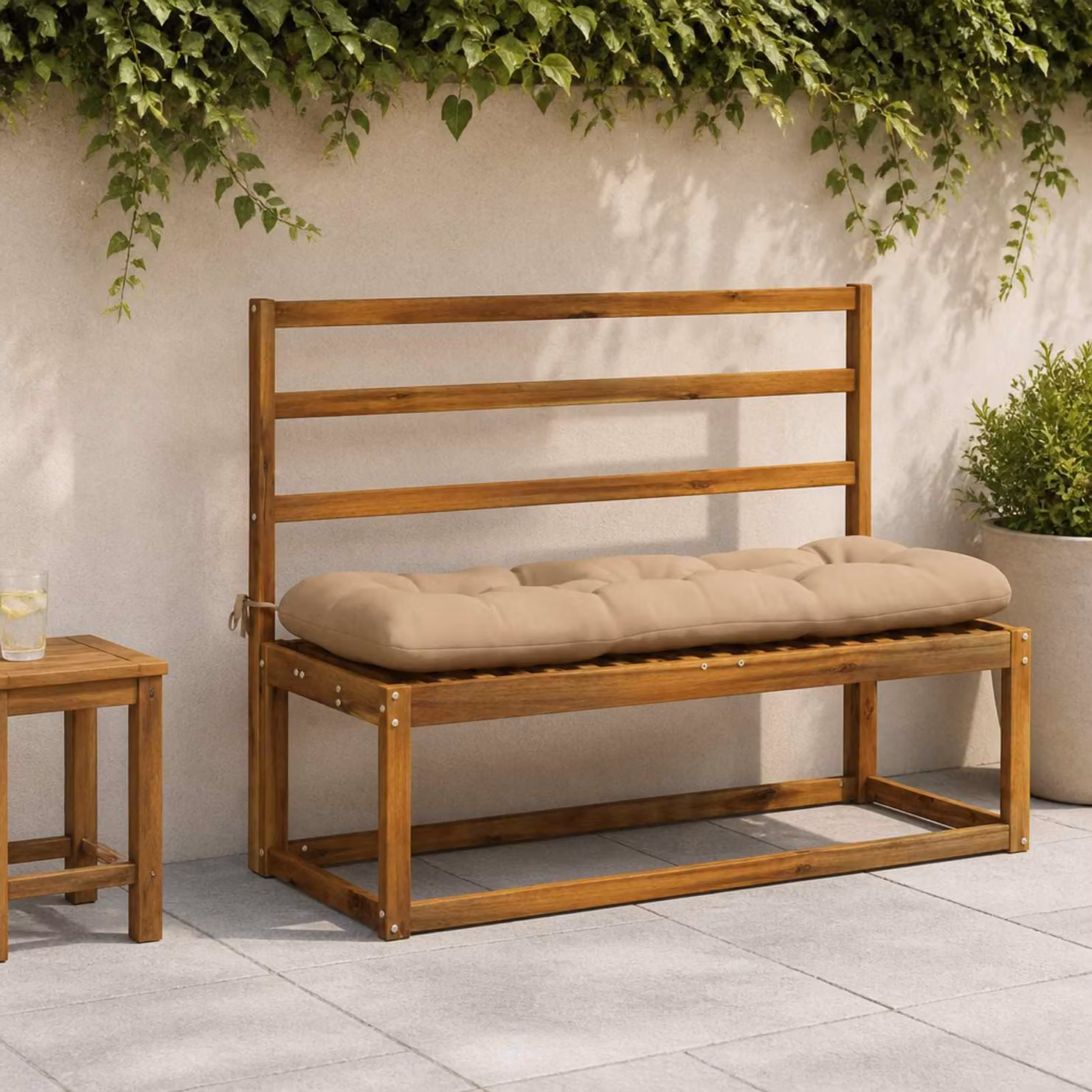 Cuscino per panchina vidaXL VIANEN in poliestere, colore sabbia e grigio, forma rettangolare L: 130 cm, P: 40 cm, H: 12 cm