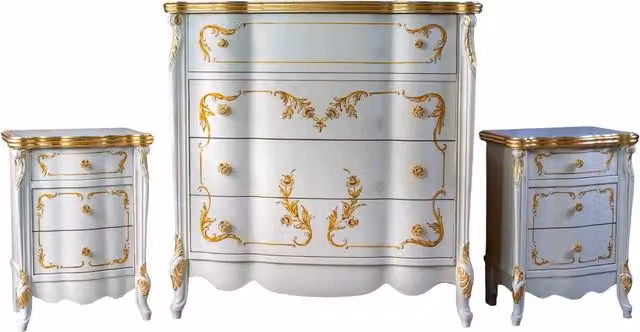Set di 2 comodini barocco classico in legno bianco e oro Mobili 2G – 1